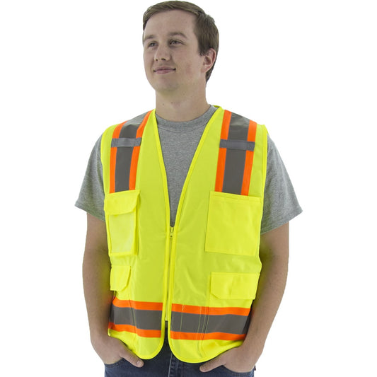 Majestic 75-3243 High Visibility Surveyors Vest with Two-Tone DOT Striping, ANSI 2, R