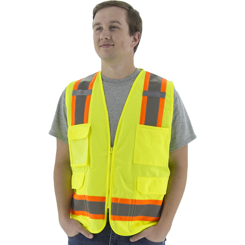 Majestic 75-3243 High Visibility Surveyors Vest with Two-Tone DOT Striping, ANSI 2, R
