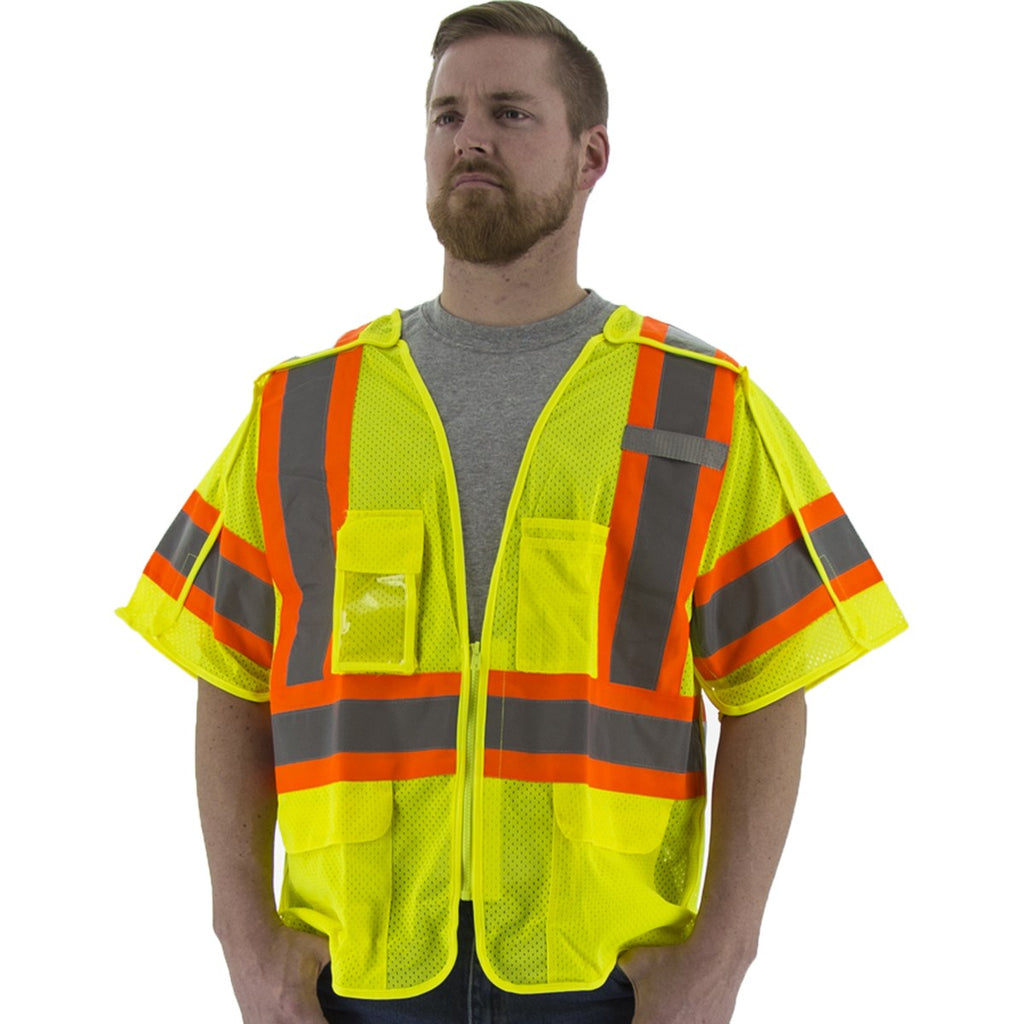Majestic 75-3305 High Visibility Mesh Breakaway Vest with DOT Striping, ANSI 3, R
