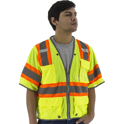 Majestic 75-3325 High Visibility Vest with Two-Tone DOT Striping and D-Ring Pass Thru, ANSI 3, R