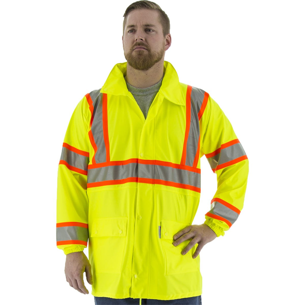 Majestic 75-7301 High Visibility Waterproof Rain Jacket with DOT Striping, ANSI 3, R