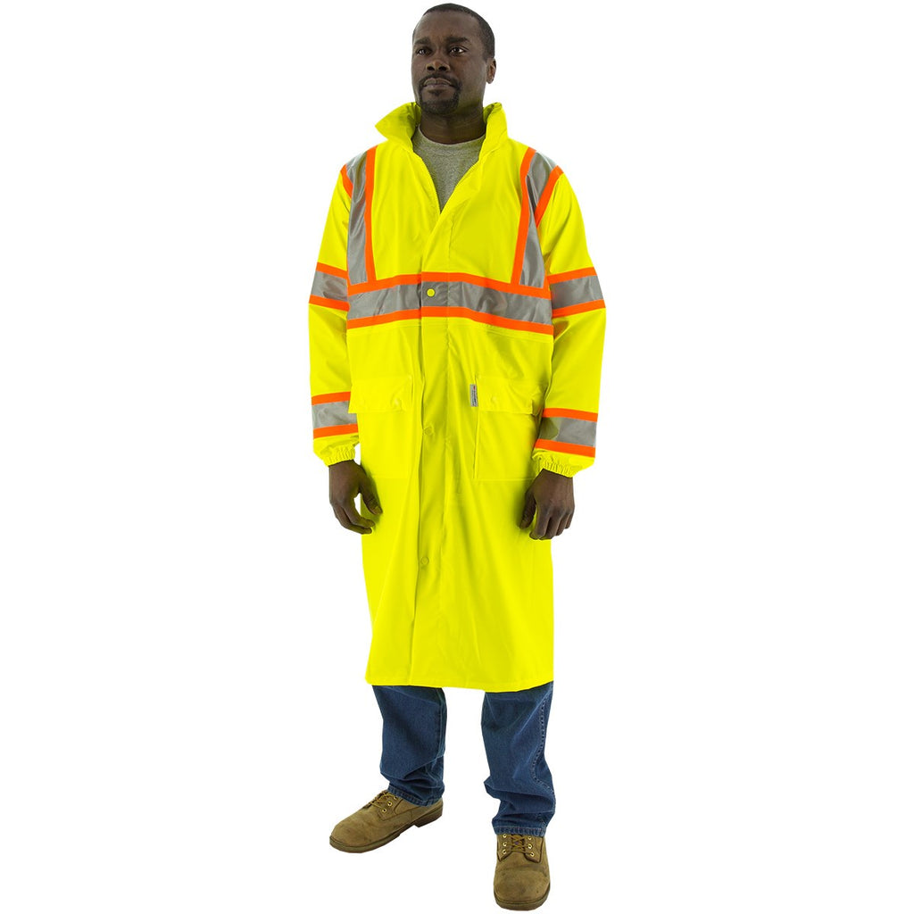 Majestic 75-7303 High Visibility Waterproof Rain Coat with DOT Striping, ANSI 3, R