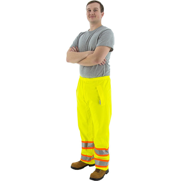 Majestic 75-7351 High Visibility Waterproof Rain Waist Pants with DOT Striping, ANSI E