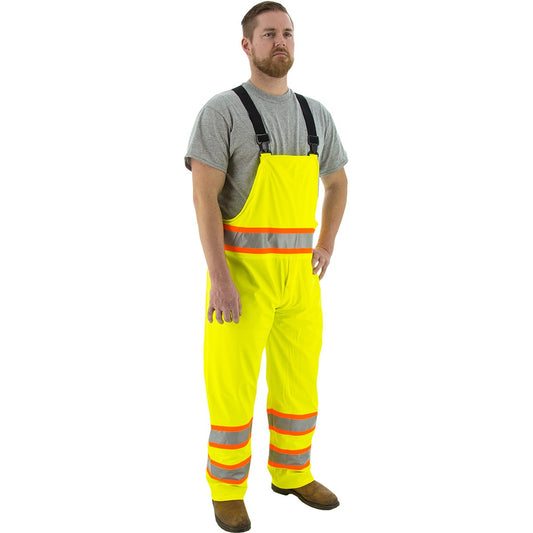 Majestic 75-7353 High Visibility Waterproof Rain Bib Overalls with DOT Striping, ANSI E