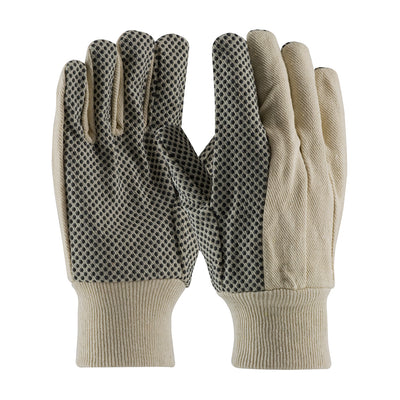 PIP 91-908PD Premium Grade 100% Cotton Canvas Glove with PVC Dotted Grip on Palm, Thumb and Index Fi
