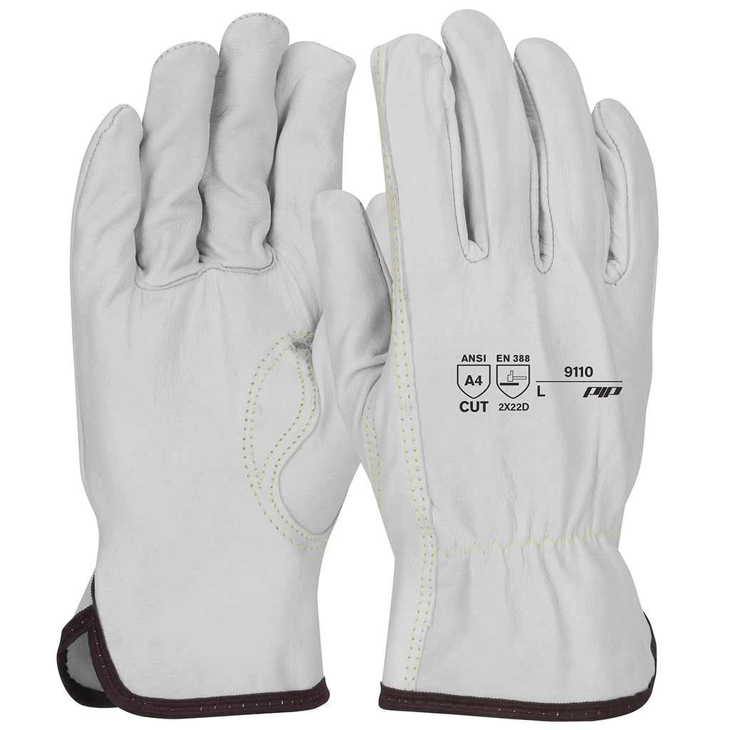 a pair of white cut-resistant drivers gloves from West Chester brand