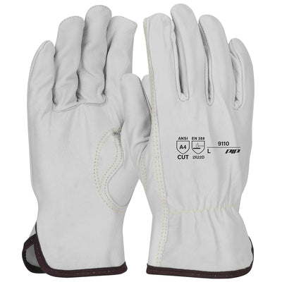 a pair of white cut-resistant drivers gloves from West Chester brand