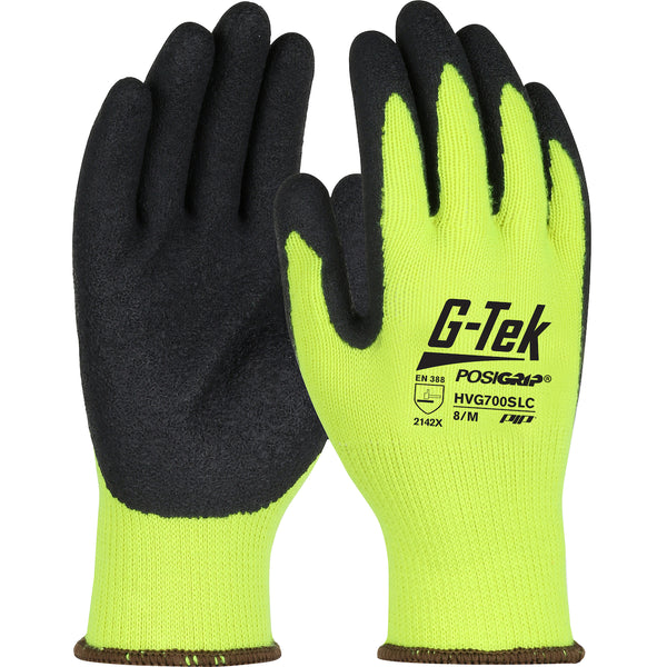 West Chester HVG700SLC PosiGrip Knit Hi-Vis Polyester with Latex Coated Crinkle Grip on Palm and Fingers Gloves (One Dozen)