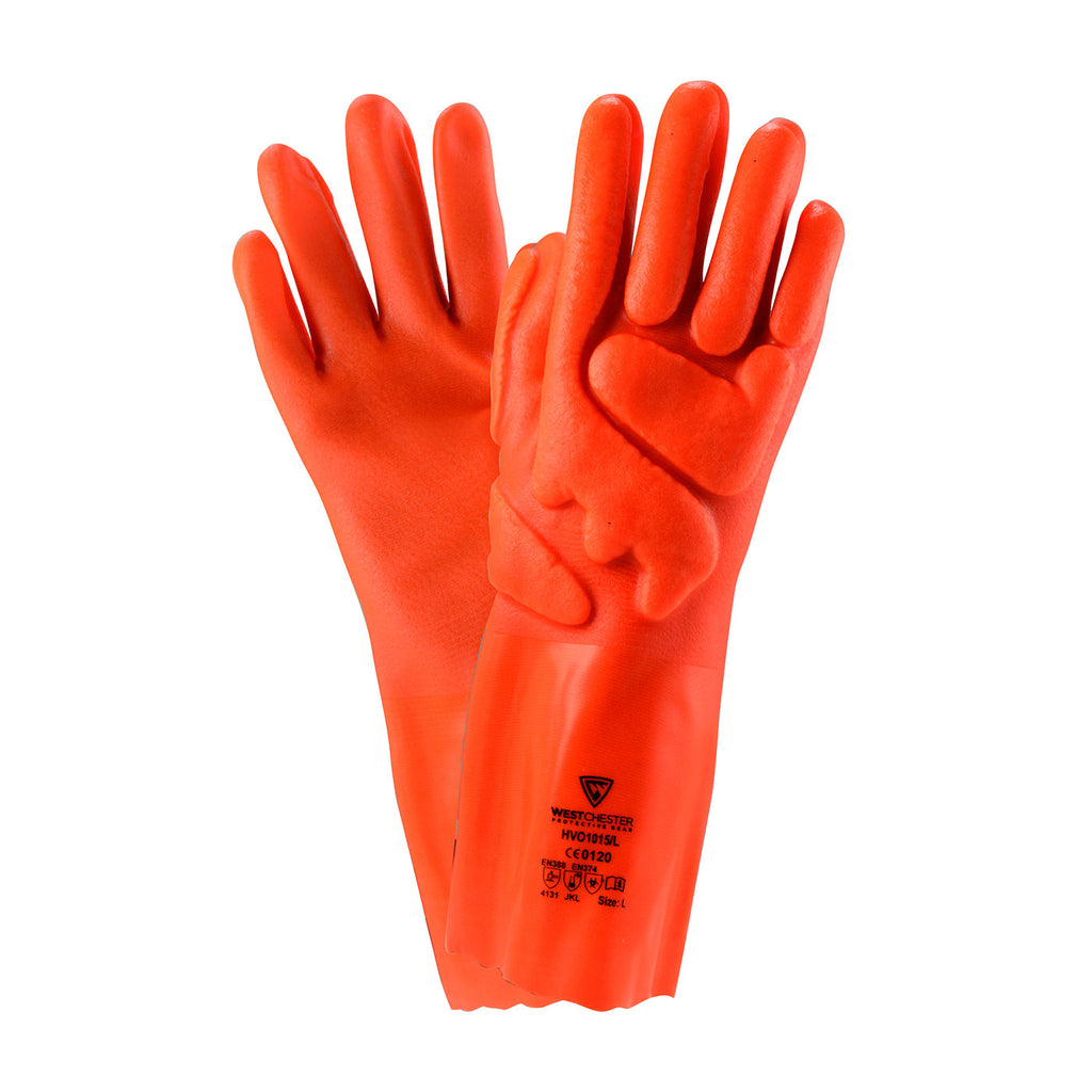 West Chester HVO1015 14" PVC Dipped Glove with Interlock Liner Impact Protection and Rough Finish (One Dozen)