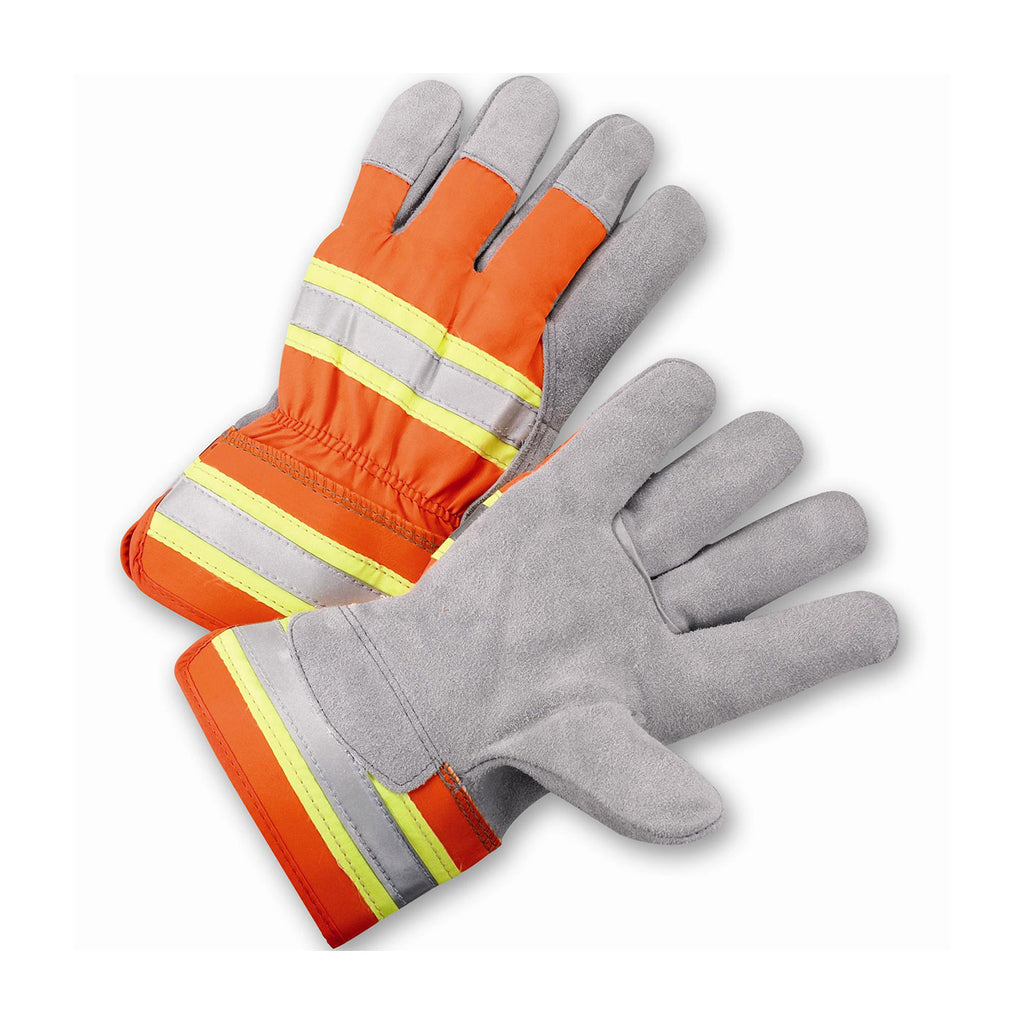 West Chester HVO500 High-Visibility Split Cowhide Leather Palm Gloves (One Dozen)