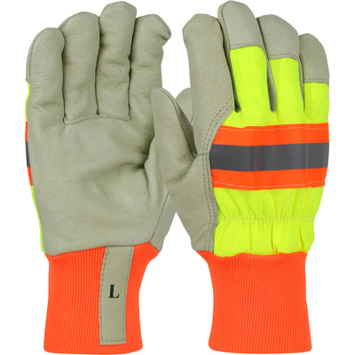 West Chester HVY1555 Hi-Viz Premium Grain Pigskin Leather Palm Winter Lining Gloves (One Dozen)