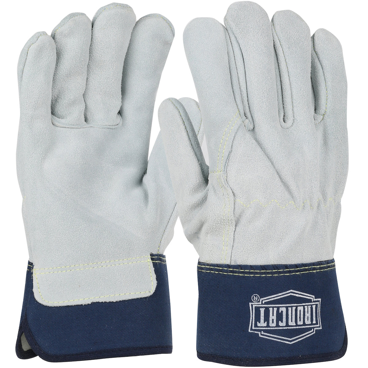 a pair of cowhide leather work gloves with full back safety cuff