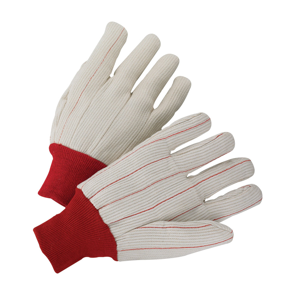 PIP K81SCNCRI Polyester/Cotton Corded Double Palm Glove with Nap-In Finish Red Knit Wrist Safety Glove(One Dozen)