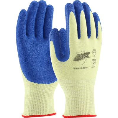 G-Tek MATA10-BDB Seamless Knit A4 PolyKor®/Aramid Blended Glove with Blue Latex Coated Crinkle Grip 