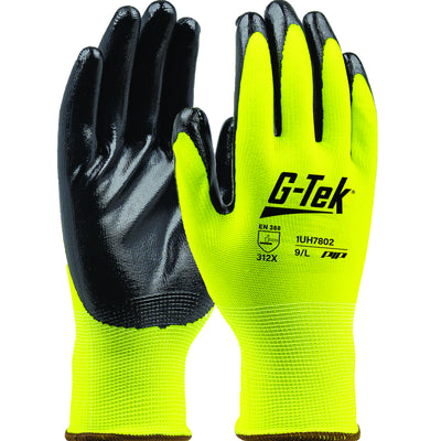 PIP 1UH7802 Boss Hi-Vis Seamless Knit Polyester with Nitrile Coated Safety Glove (One Dozen)
