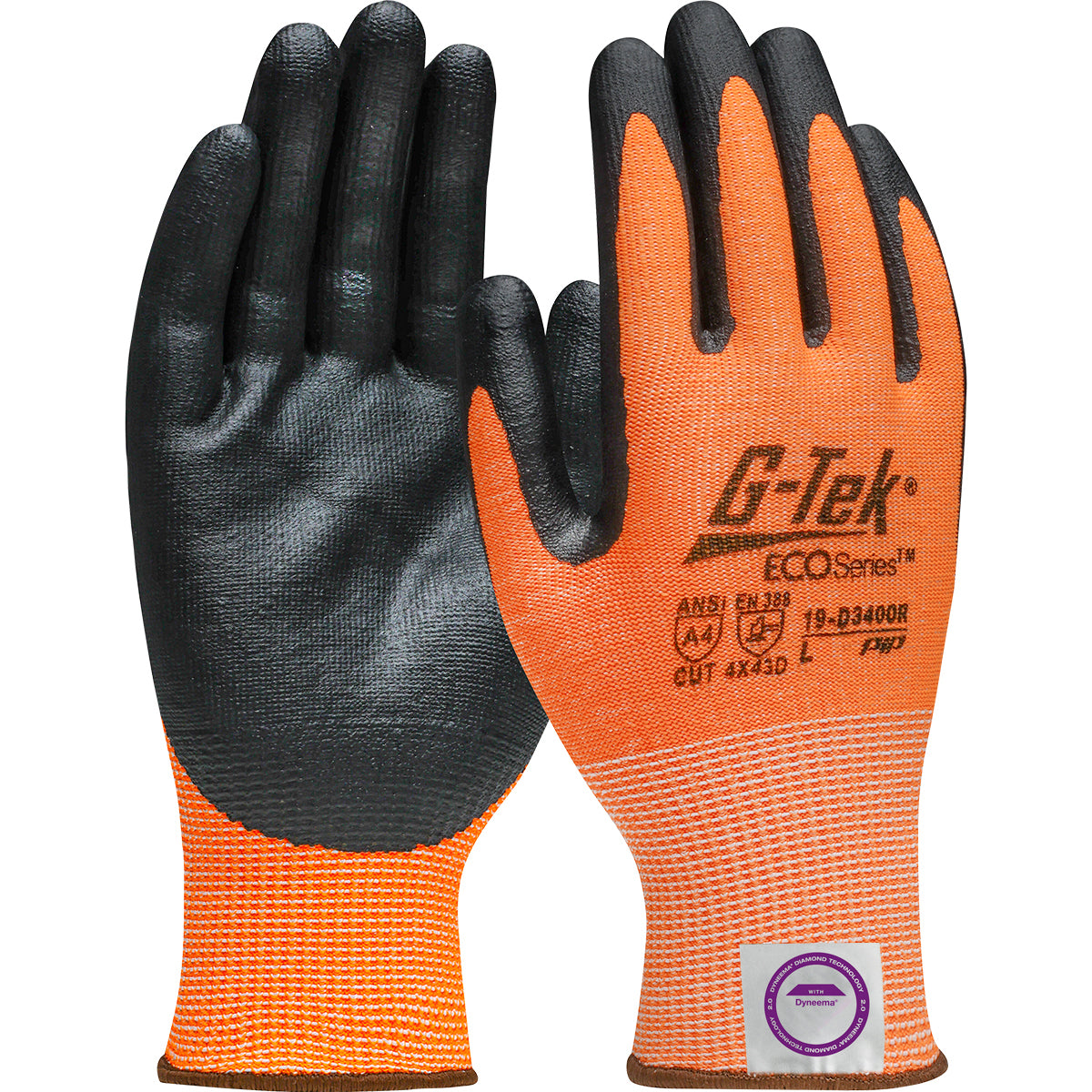 G-Tek 19-D340OR Hi-Vis Seamless Knit Dyneema® Diamond 2.0 Blended Glove with Nitrile Coated Foam Gri