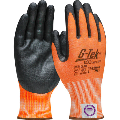 G-Tek 19-D340OR Hi-Vis Seamless Knit Dyneema® Diamond 2.0 Blended Glove with Nitrile Coated Foam Gri