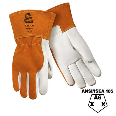 Steiner 0233CR Premium Heavyweight Grain Cowhide With Split Cowhide Back MIG Welding And Metal Fabricator Gloves (Pair)