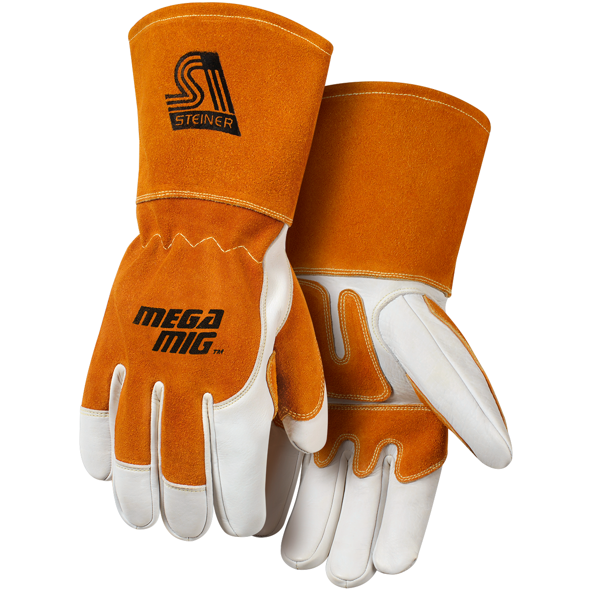Steiner 0216 MegaMIG™ Premium Grain Cowhide With Split Cowhide Back Reverse Grain Goatskin Reinforcements MIG Welding Gloves (1 Pair)