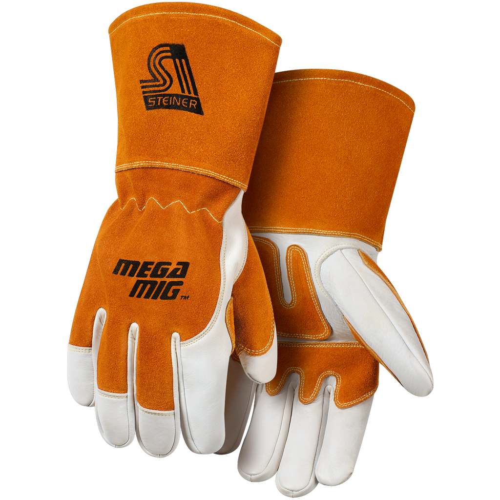 Steiner 0216 MegaMIG™ Premium Grain Cowhide With Split Cowhide Back Reverse Grain Goatskin Reinforcements MIG Welding Gloves (Pair)