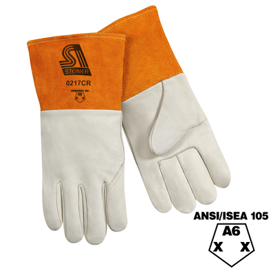 Steiner 0217CR Premium Grain Cowhide MIG Welding And Metal Fabricator Gloves - Meets ANSI/ISEA 105-2016, Long Cuff (Pair)