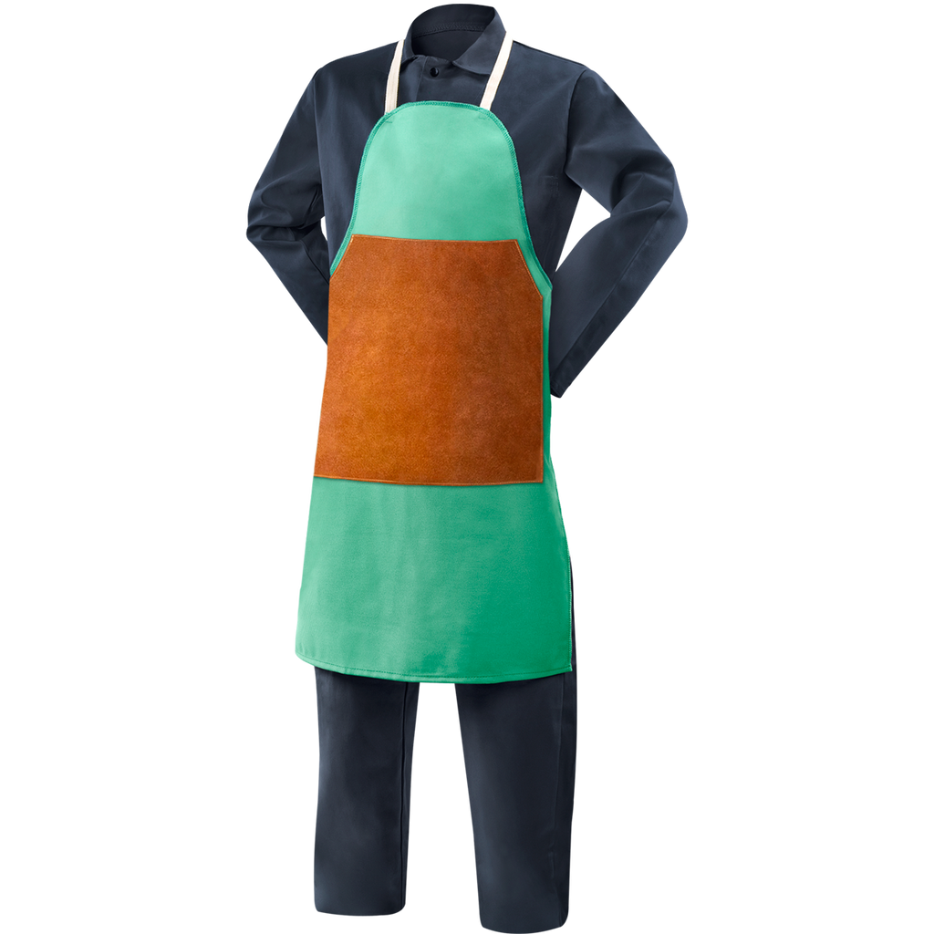 Steiner 10338 12 oz FR Cotton Bib Apron With Leather Patch - 36" Green