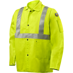 1070RS 9 oz FR Cotton Jacket - 30" Lime Green With FR Silver Reflective Stripes