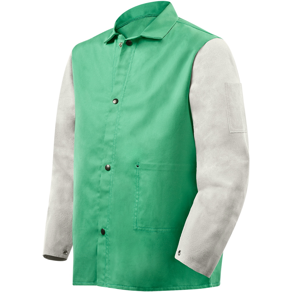 Steiner 1230 Weldlite Plus™ Hybrid 9 oz FR Cotton With Leather Sleeves Jacket - 30" Green/Gray