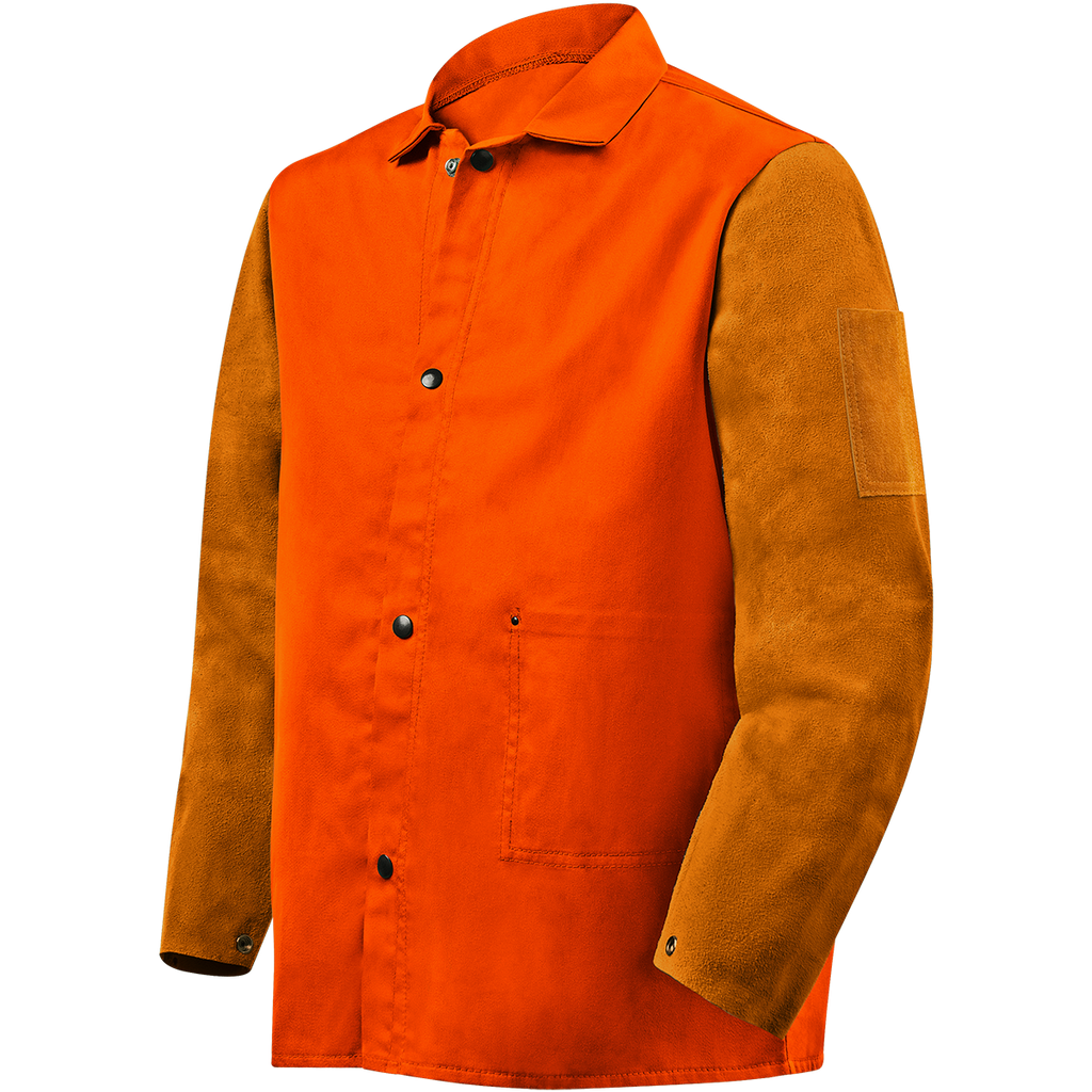 Steiner 1250 Weldlite Plus™ Hybrid 9 oz FR Cotton With Leather Sleeves Jacket - 30" Orange/Rust
