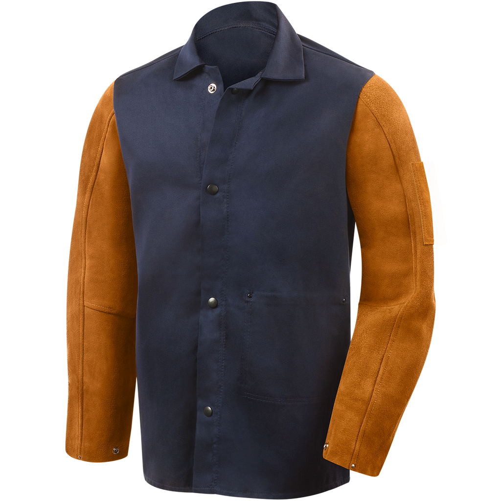 Steiner 1260 Weldlite Plus™ Hybrid 9 oz FR Cotton With Leather Sleeves Jacket - 30" Blue/Rust