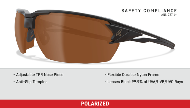 Edge Eyewear Pumori TXP415 Matte Black Frame Color, Polarized Copper Driving Lens Safety Glasses