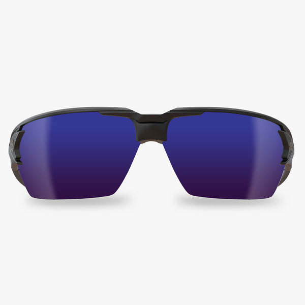 Edge Eyewear Pumori XPAP418 Matte Black Frame Color, Aqua Precision Blue Mirror Lens Color Safety Glasses