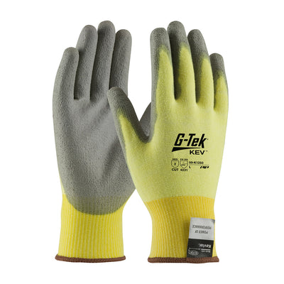 PIP 09-K1250 G-Tek KEV Seamless Knit Kevlar/Elastane Glove with Polyurethane Coated Flat Grip on Palm and Fingers (One Dozen)