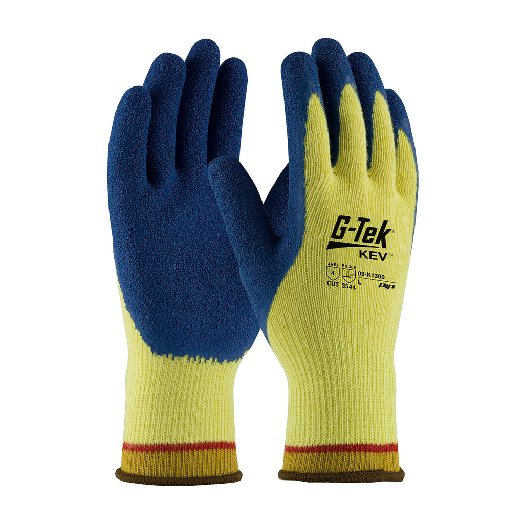 PIP 09-K1300 G-Tek KEV Seamless Knit Kevlar Glove with Latex Coated Crinkle Grip on Palm and Fingers (One Dozen)