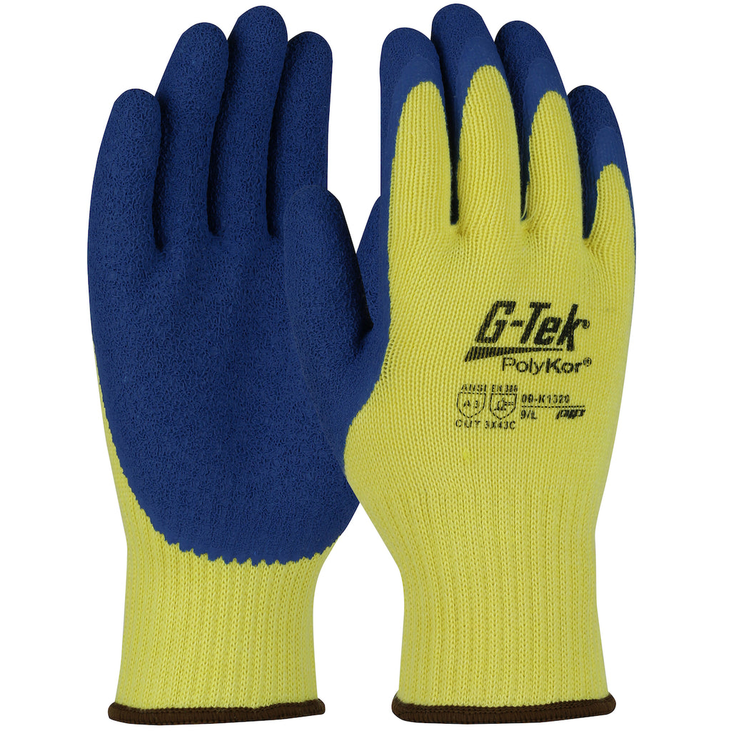 G-Tek PolyKor 09-K1320 Seamless Knit PolyKor Blended Glove with Latex Coated Crinkle Grip on Palm and Fingers (One Dozen)