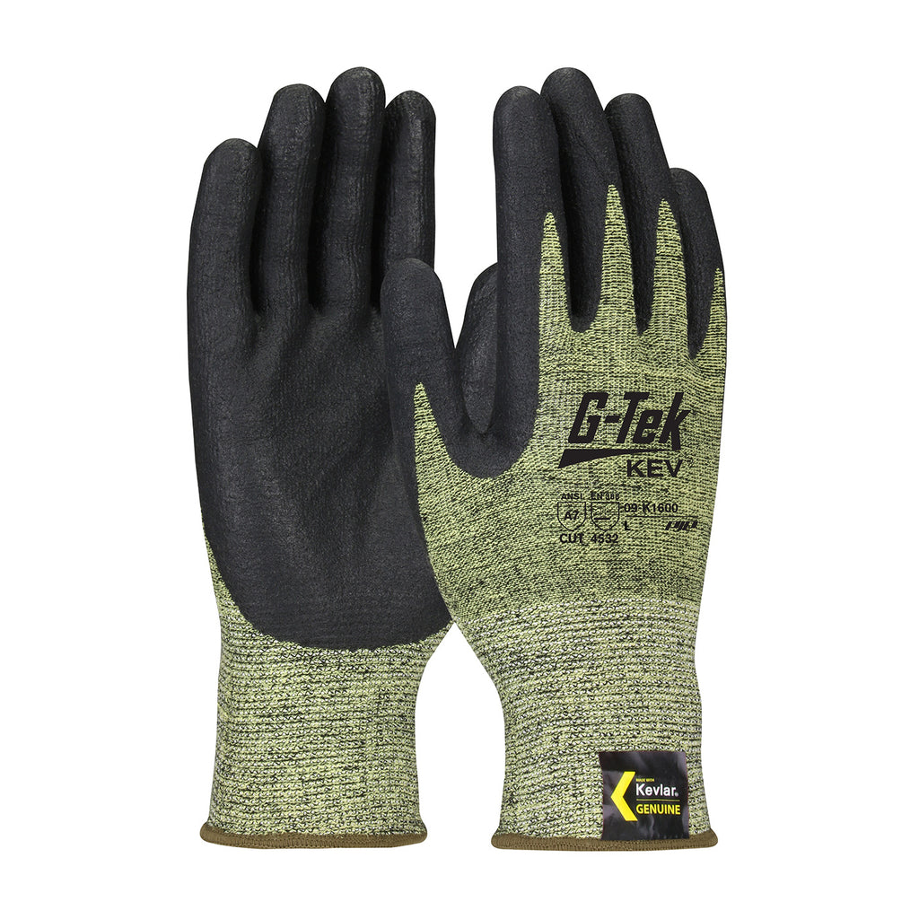 PIP 09-K1600 G-Tek KEV Seamless Knit Kevlar Blended Glove with Nitrile Coated Foam Grip on Palm and Fingers (One Dozen)