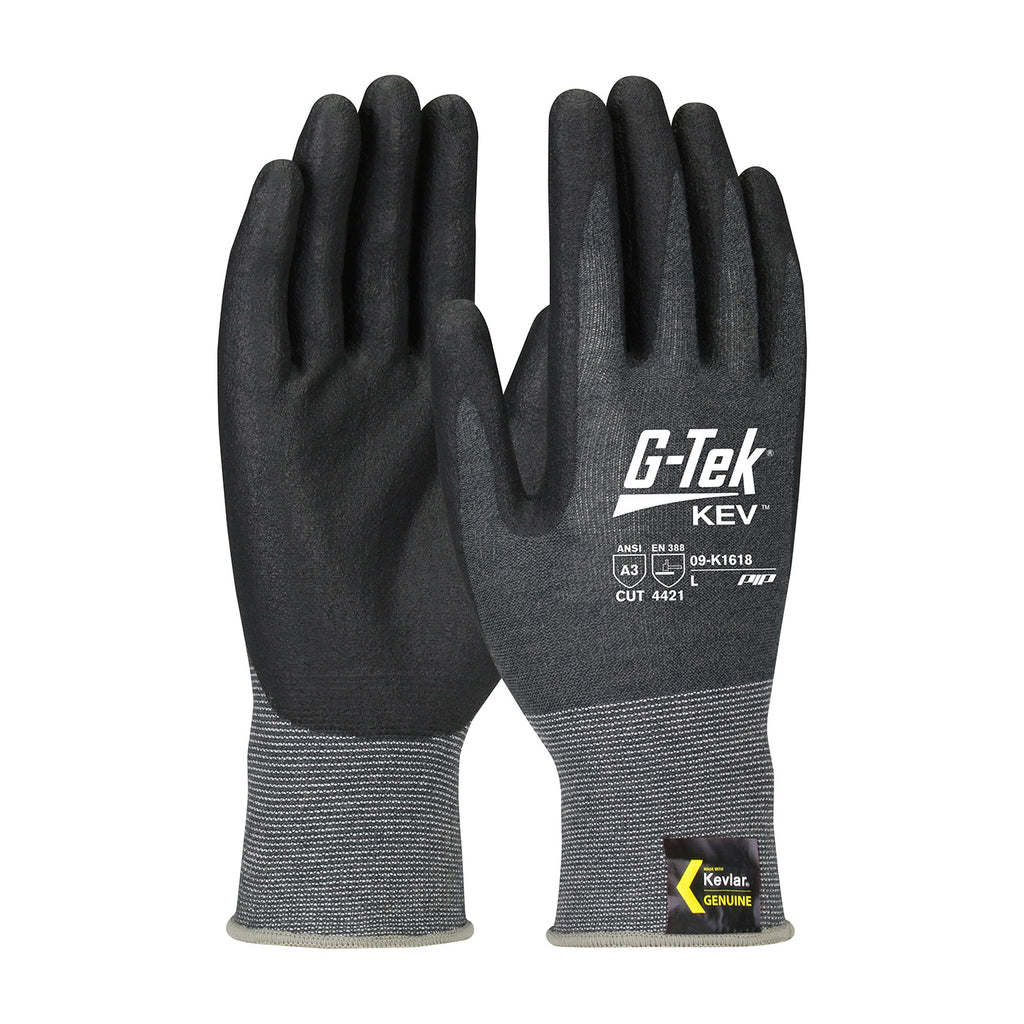 PIP 09-K1618 G-Tek KEV Seamless Knit Kevlar Blended Glove with Nitrile Coated Foam Grip on Palm and Fingers (One Dozen)