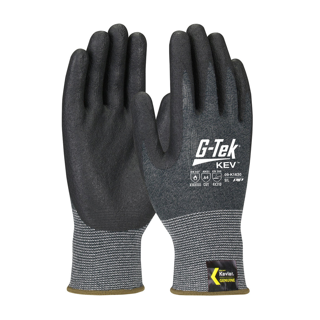 PIP 09-K1630 G-Tek KEV Seamless Knit Kevlar Blended Glove with Nitrile Coated Foam Grip on Palm and Fingers (One Dozen)