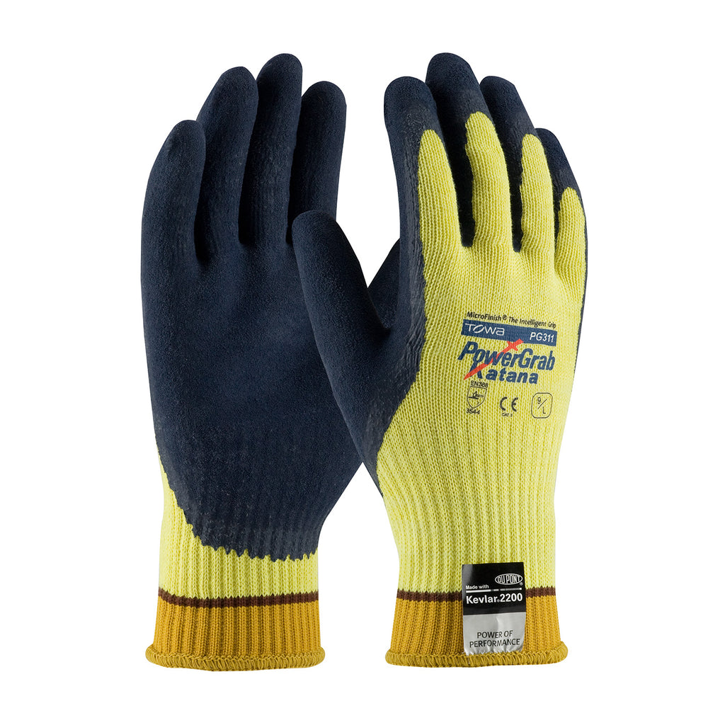 PIP 09-K1700 PowerGrab Katana Seamless Knit Kevlar/Steel Glove with Latex Coated MicroFinish Grip on Palm and Fingers (One Dozen)