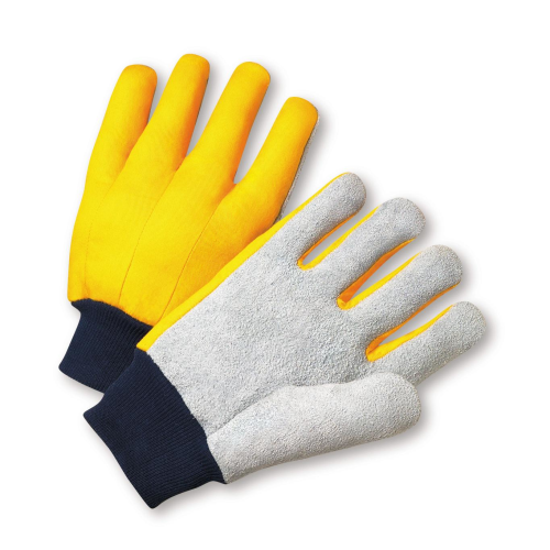 West Chester 100Y Superior Grade Cowhide Leather Palm Glove with Fabric Back, Yellow (One Dozen)