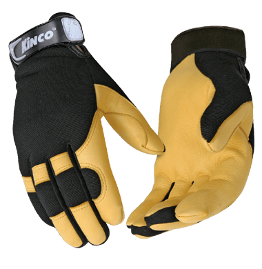 Kinco 101 Pro Golden Premium Grain Deerskin Adjustable Hook and Loop Rubber Pull-Strap Cuff Gloves (3 Pair)