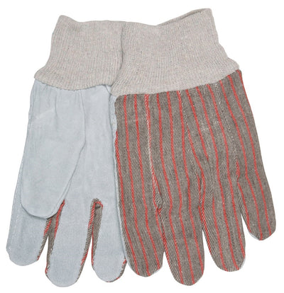 MCR Safety 1030 Knit Wrist Clute Pattern Unlined Economy Split Leather Palm Work Gloves, Large (One Dozen)