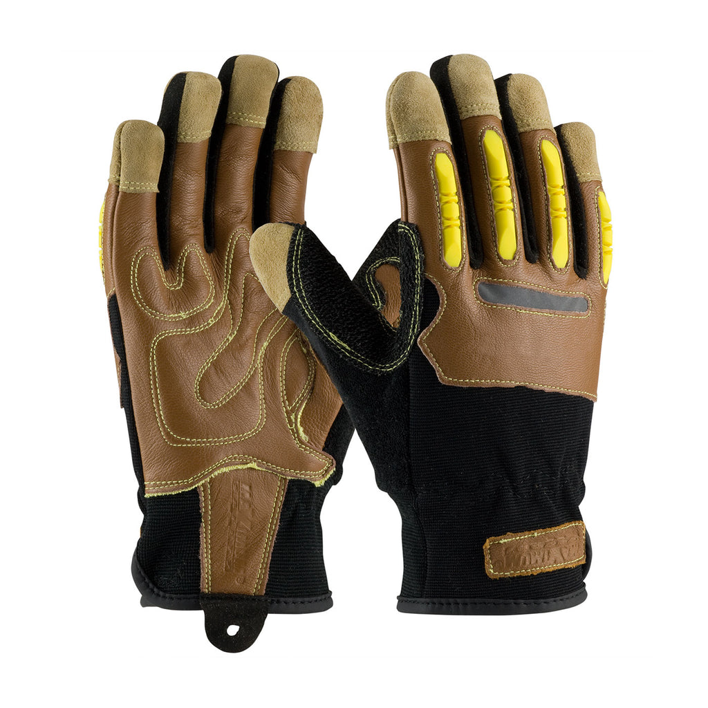PIP 120-4100 Maximum Safety Reinforced Goatskin Leather Palm Glove with Leather Back and Kevlar Lining TPR Finger Impact Protection Gloves (One Dozen)