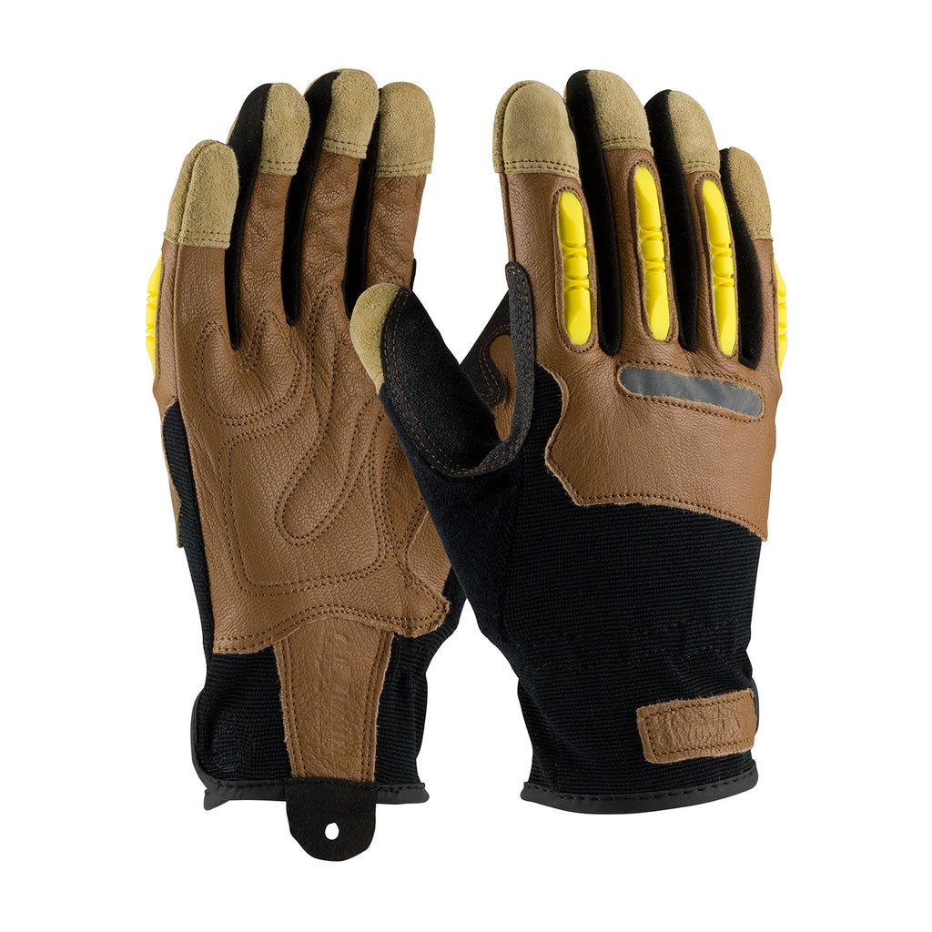PIP 120-4200 Maximum Safety Journeyman Goatskin Leather Palm with Leather Back and TPR Knuckle Guards Gloves (One Dozen)