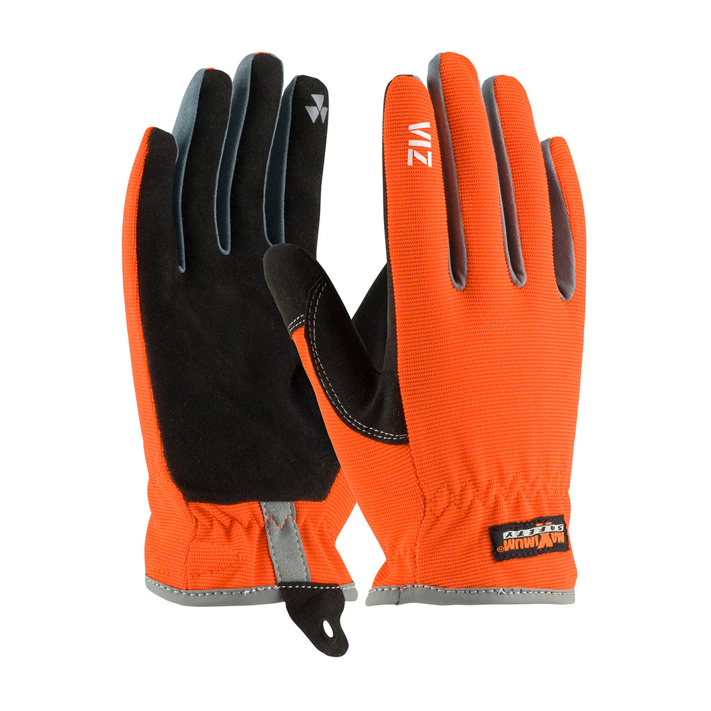 PIP 120-4600 Maximum Safety Viz with Synthetic Leather Palm and Fabric Back PVC Grip on Index Finger/Thumb Workman's Glove (One Dozen)