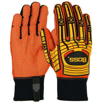 Boss 120-MP2110 TPR Impact Protection Synthetic Leather Palm with PVC Dotted Grip and Spandex Back (One Dozen)