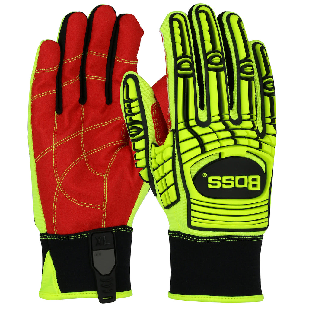 Boss 120-MP2120 Red PVC Grip Palm and Spandex Back TPR Impact Protection Work Gloves (One Dozen)