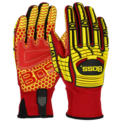 Boss 120-MP2415 Synthetic Leather Palm with Red Silicone Grip and Spandex Back TPR Impact Protection Glove (1 Pair)