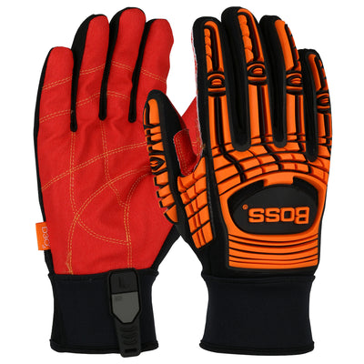 Boss 120-MP3120 Red PVC Grip Palm and Spandex Back TPR Impact Protection Glove (One Pair)