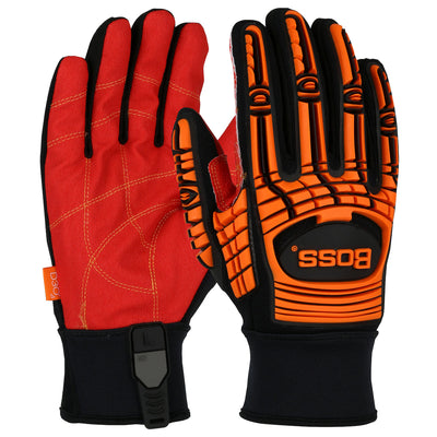 Boss 120-MP3120 Red PVC Grip Palm and Spandex Back TPR Impact Protection Glove (One Dozen)